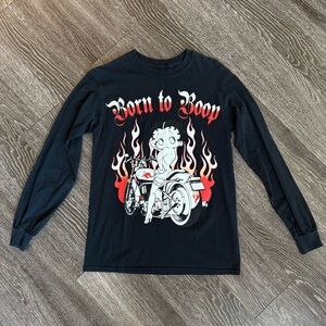 Betty Boop Motorcycle Graphic Long Sleeve Shirt